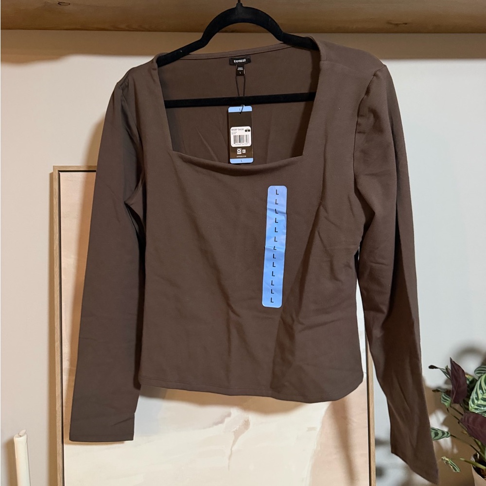 NWT Express Brown Square Neck Long Sleeve Women's Top